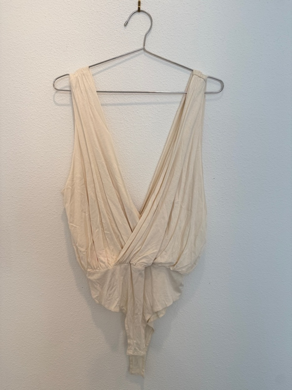 Cream Draped Deep V Bodysuit - Picture 2 of 3
